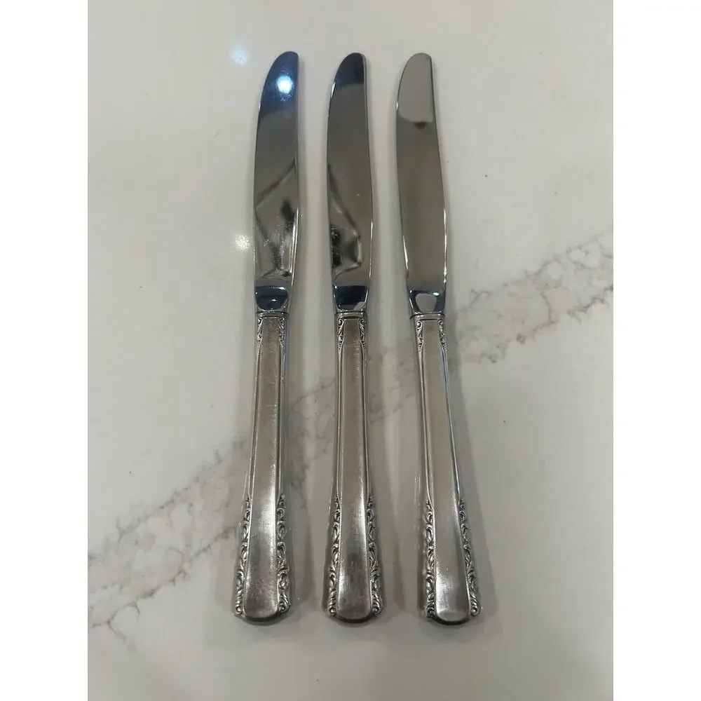 Vtg Set Of 3 Holmes & Edwards May Queen Dinner‎ Knives 9” Silverplate Inlaid IS
